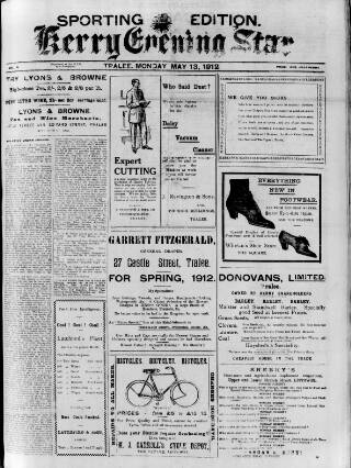 cover page of Kerry Evening Star published on May 13, 1912